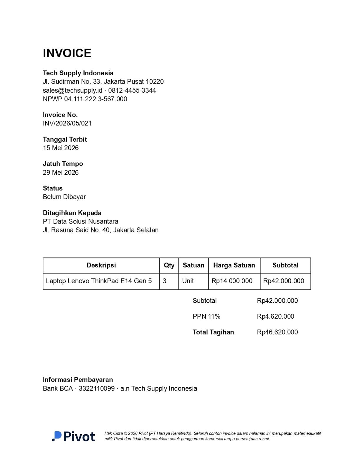 4. Contoh Invoice Tagihan Pembelian Perangkat IT Perusahaan