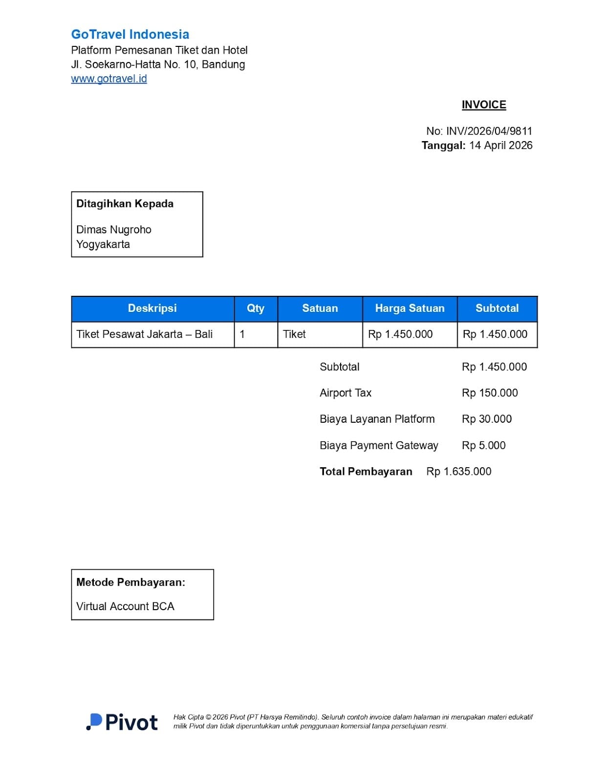 11. Contoh Invoice Tagihan Pembelian Tiket Pesawat Online