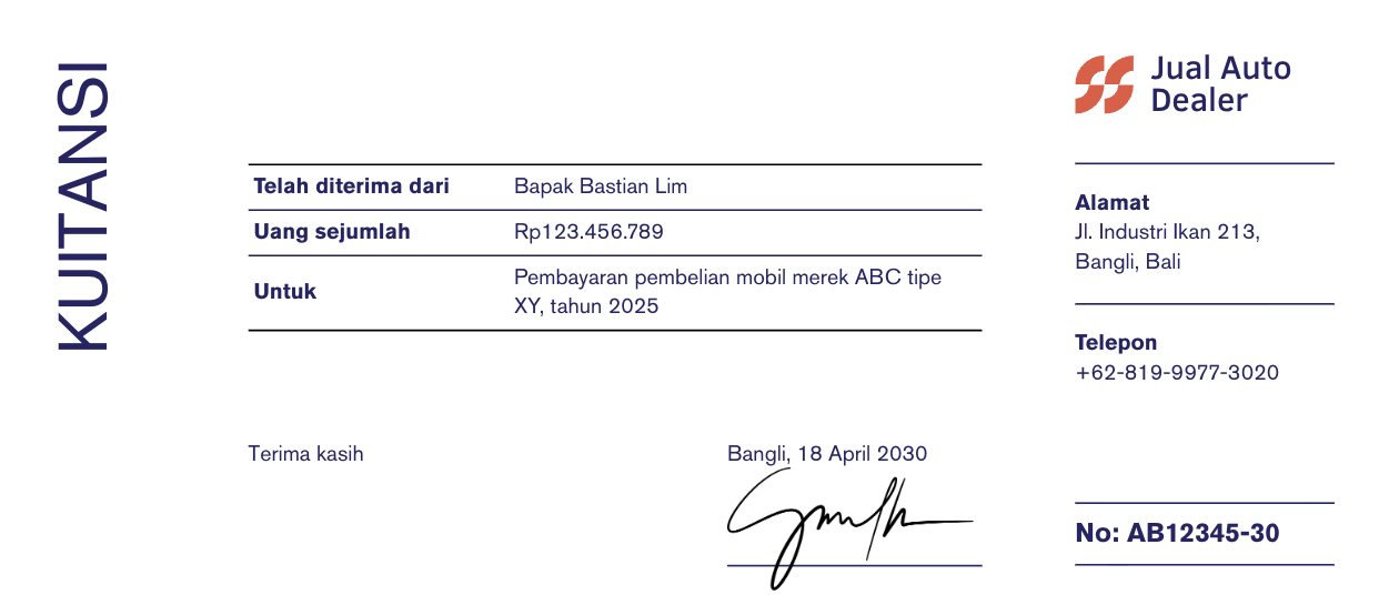 9. Contoh Kuitansi Pembayaran Mobil