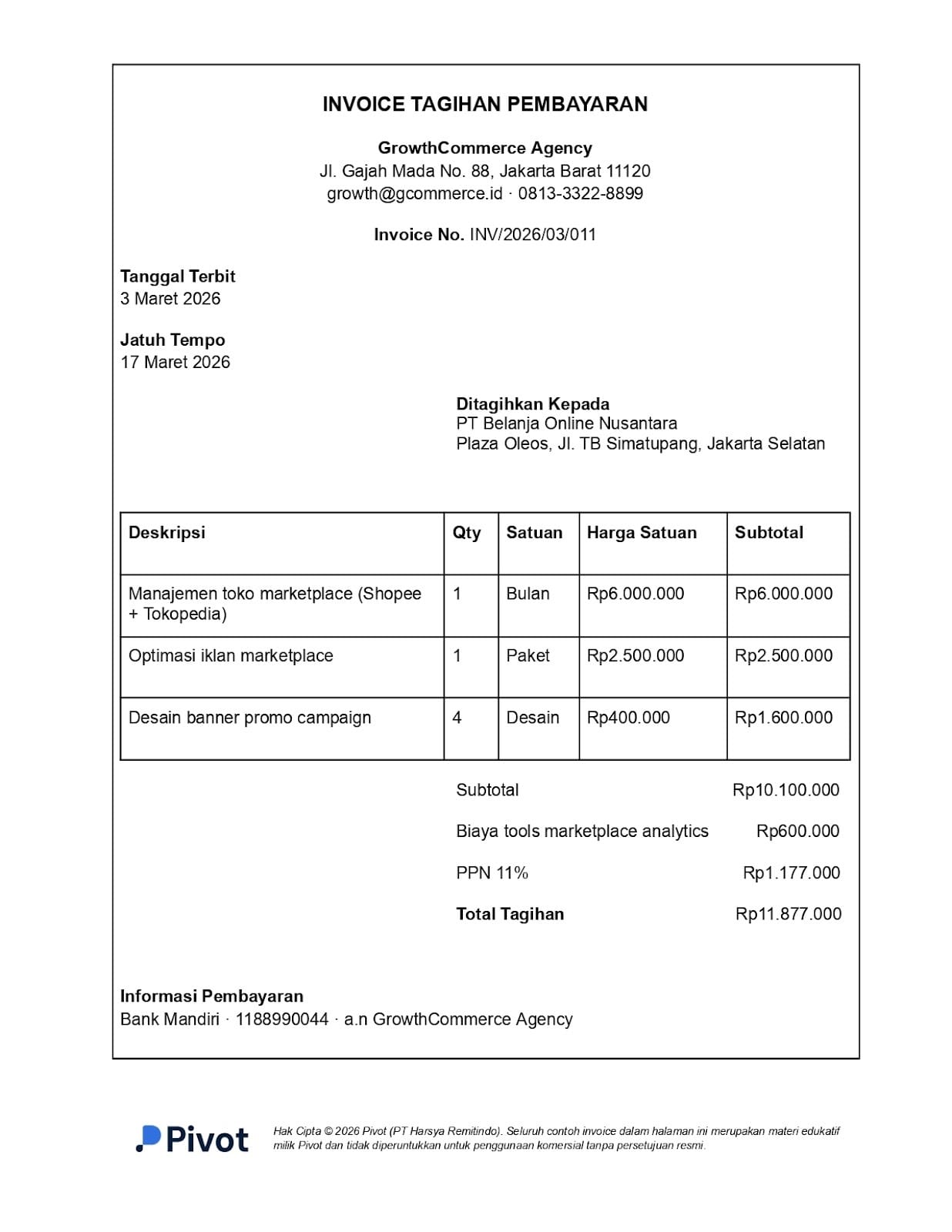 7. Contoh Invoice Tagihan Jasa Manajemen Marketplace