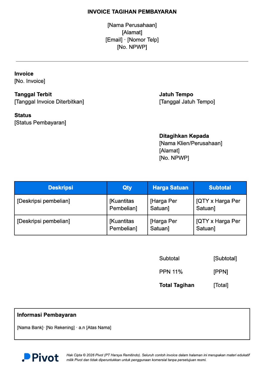 Download Template Invoice Tagihan dalam Format Docs
