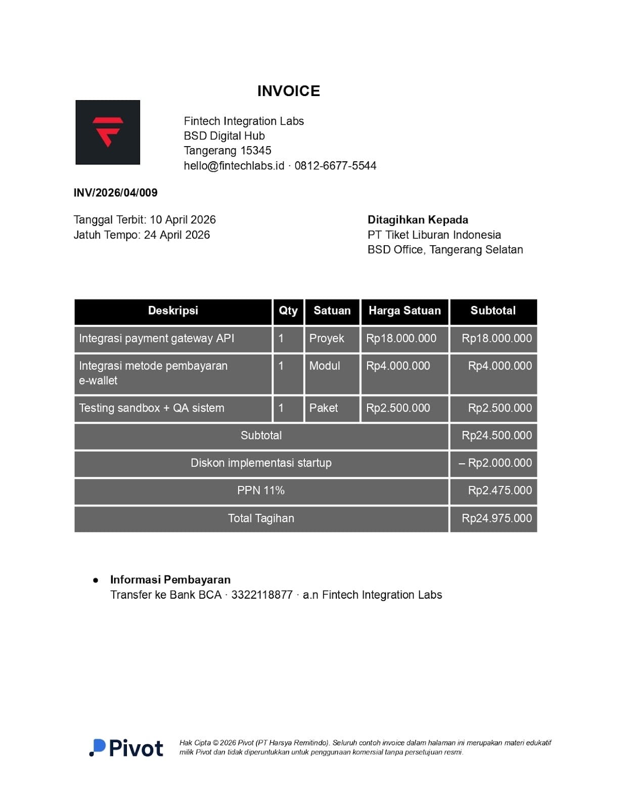 8. Contoh Invoice Tagihan Integrasi Payment Gateway