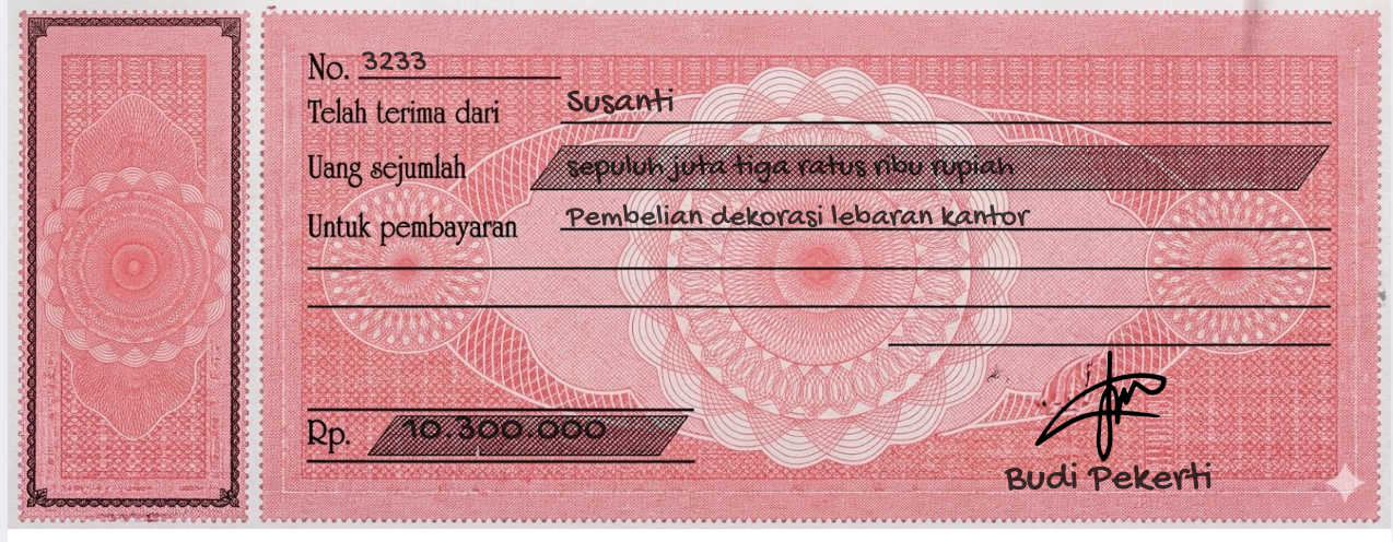2. Contoh Kuitansi Pembayaran Dekorasi Kantor