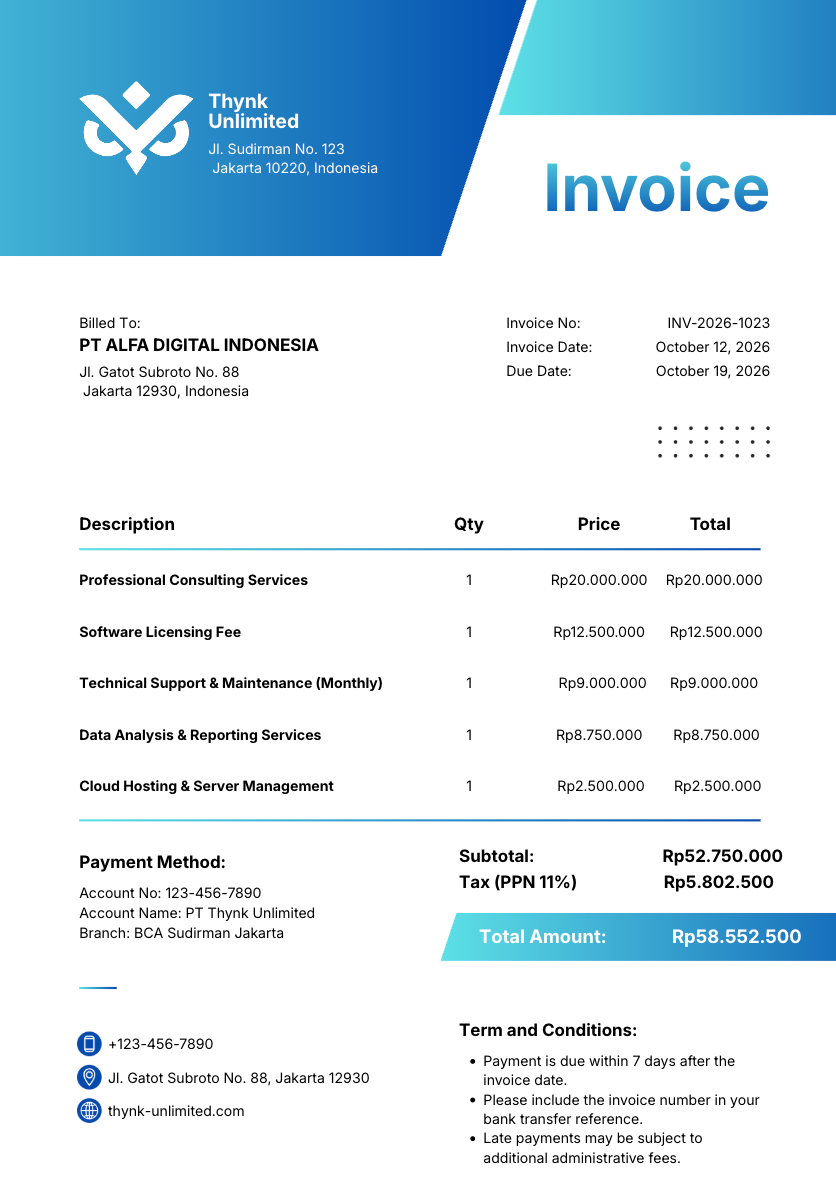 12. Contoh Invoice Tagihan Jasa Konsultasi dan Layanan IT