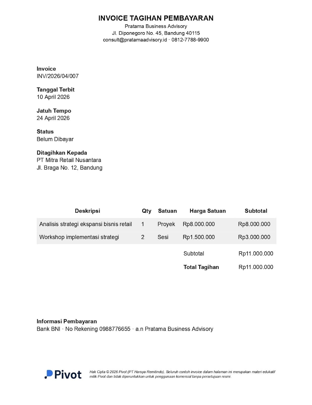 2. Contoh Invoice Tagihan Jasa Konsultasi Strategi Bisnis
