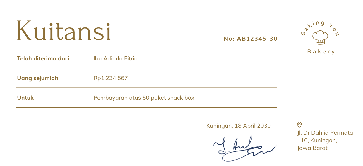 14. Contoh Kuitansi Pembayaran atas Pembelian Paket Snack Box
