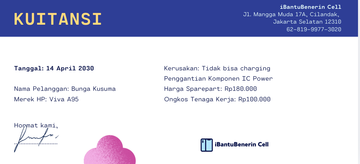 15. Contoh Kuitansi Pembayaran Jasa Service HP