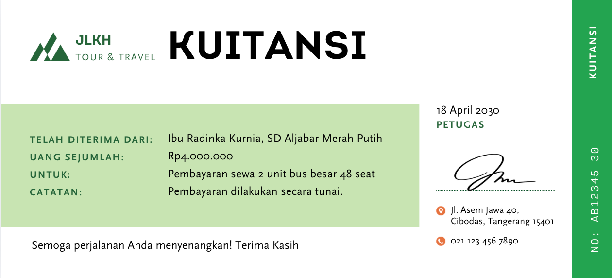 11. Contoh Kuitansi Pembayaran Sewa Bus