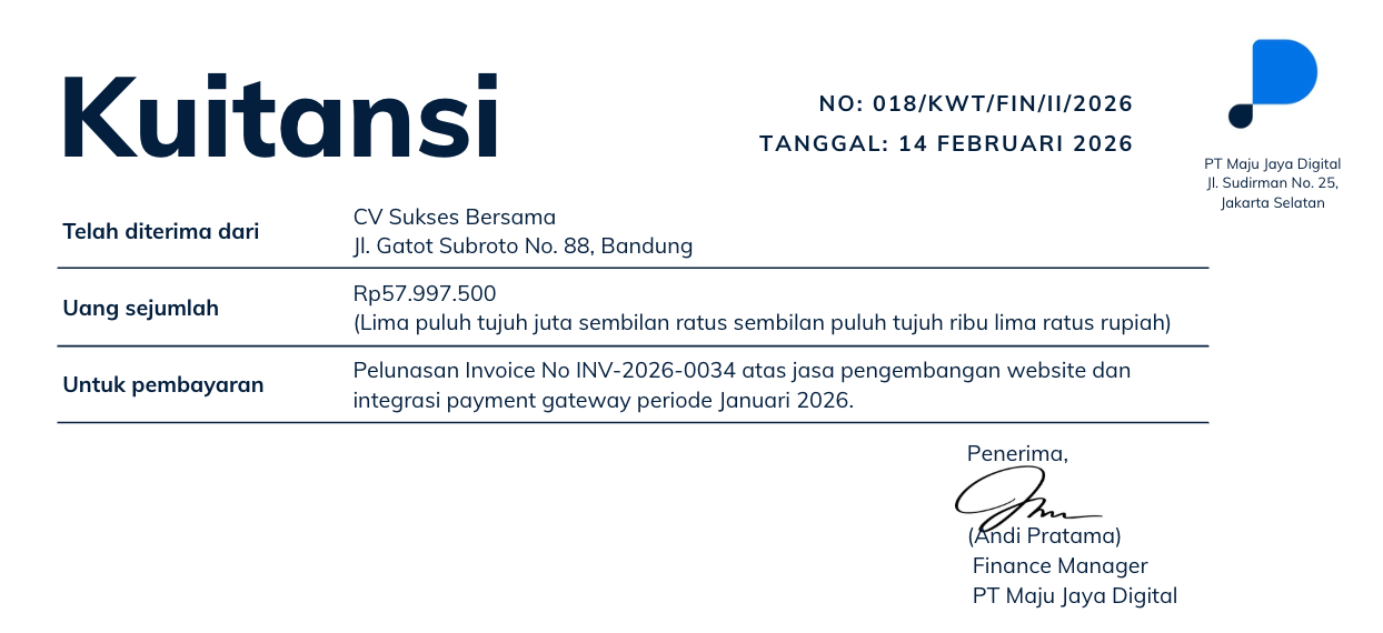 8. Contoh Kuitansi Pembayaran Proyek Pengembangan Website