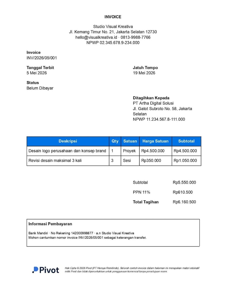12 Contoh Invoice Tagihan untuk Pembayaran Jasa, Proyek, hingga Barang